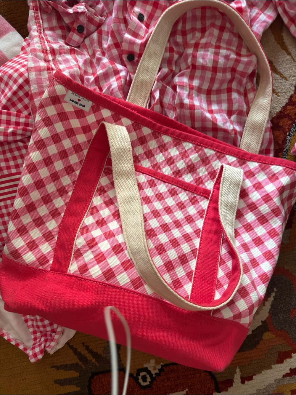 Lands End Draper James WHOLE LOOK! Pink Gingham Tote & Matching Swim Set size 8 - Picture 3 of 8